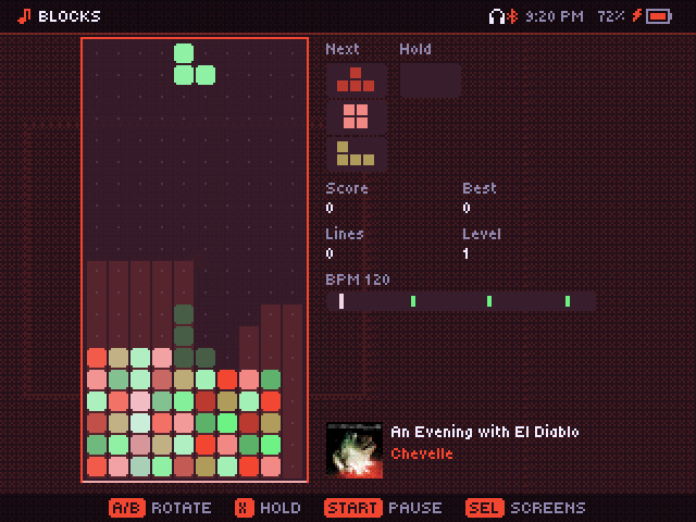 Blocks: a falling-blocks game played next to the mini player