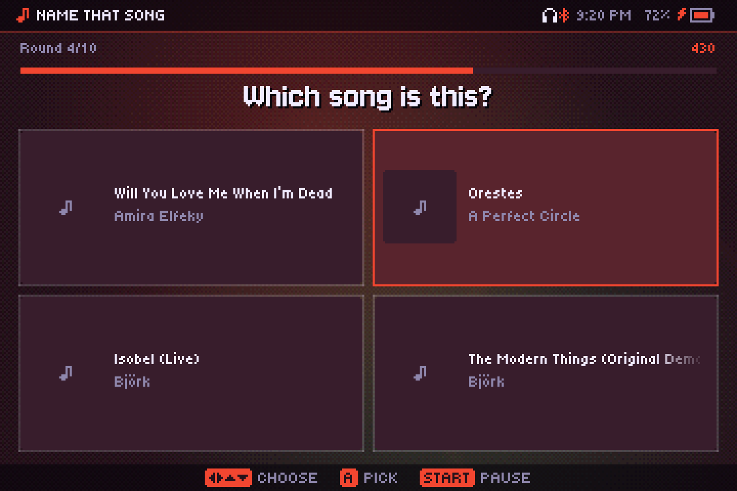 Name that song: four songs from the library to choose from while one plays