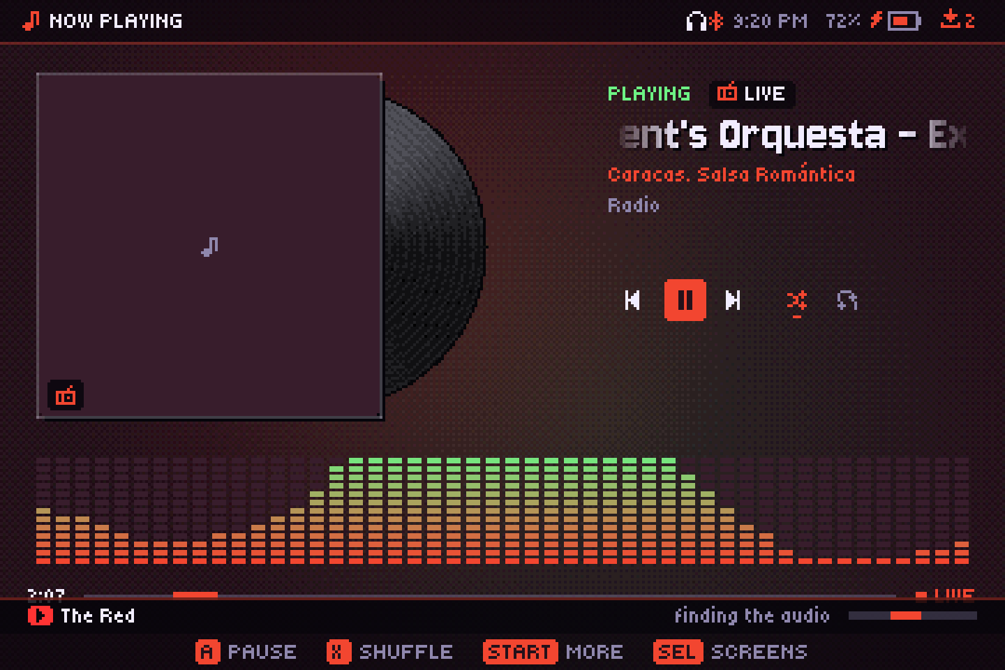 The player showing a live radio station with its current song